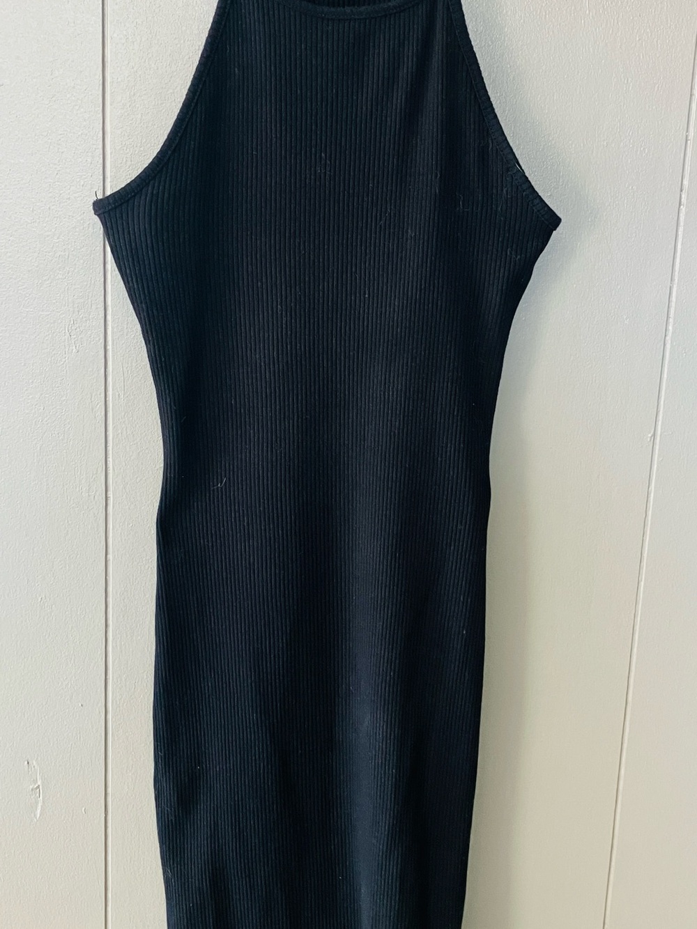 Ambiance Black Ribbed Halter Midi Dress